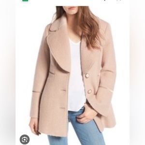 Kensie Velvet Trim Bell Sleeve Coat